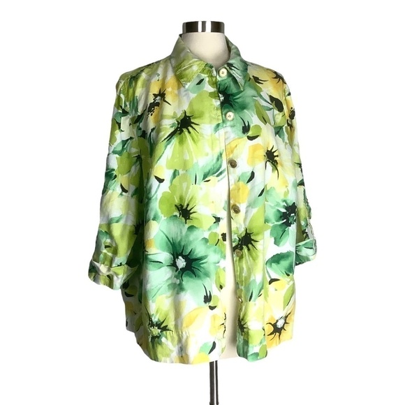 100% Linen Floral Blouse - Picture 1 of 13
